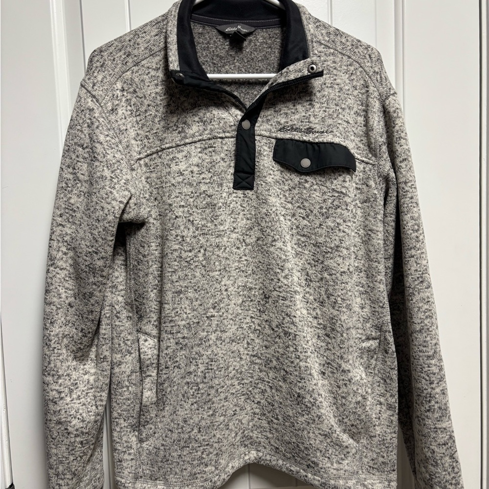 EDDIE BAUER Heathered Gray Quarter-Snap Pullover